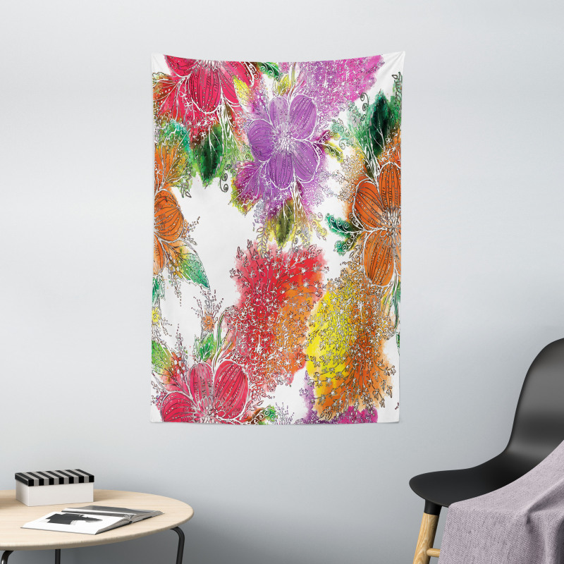 Abstract Colorful Flowers Tapestry