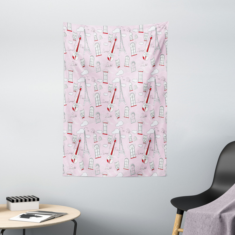 Violin Eiffel Cat Bow Tie Tapestry