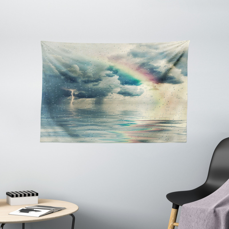 Romantic Water Drops Rainbow Wide Tapestry