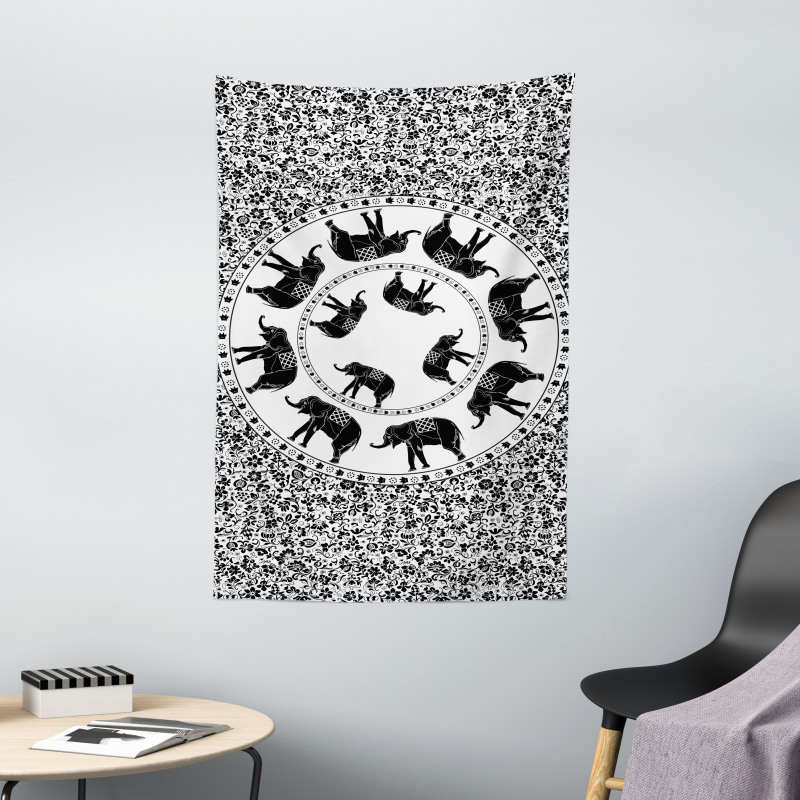 Monchrome Animal Floral Tapestry