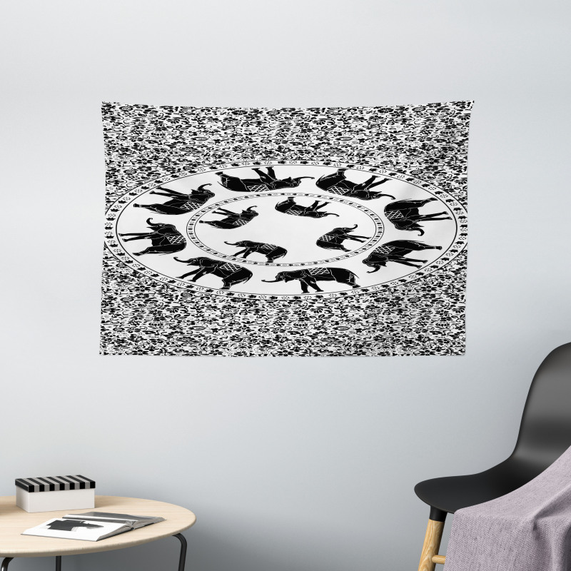 Monchrome Animal Floral Wide Tapestry