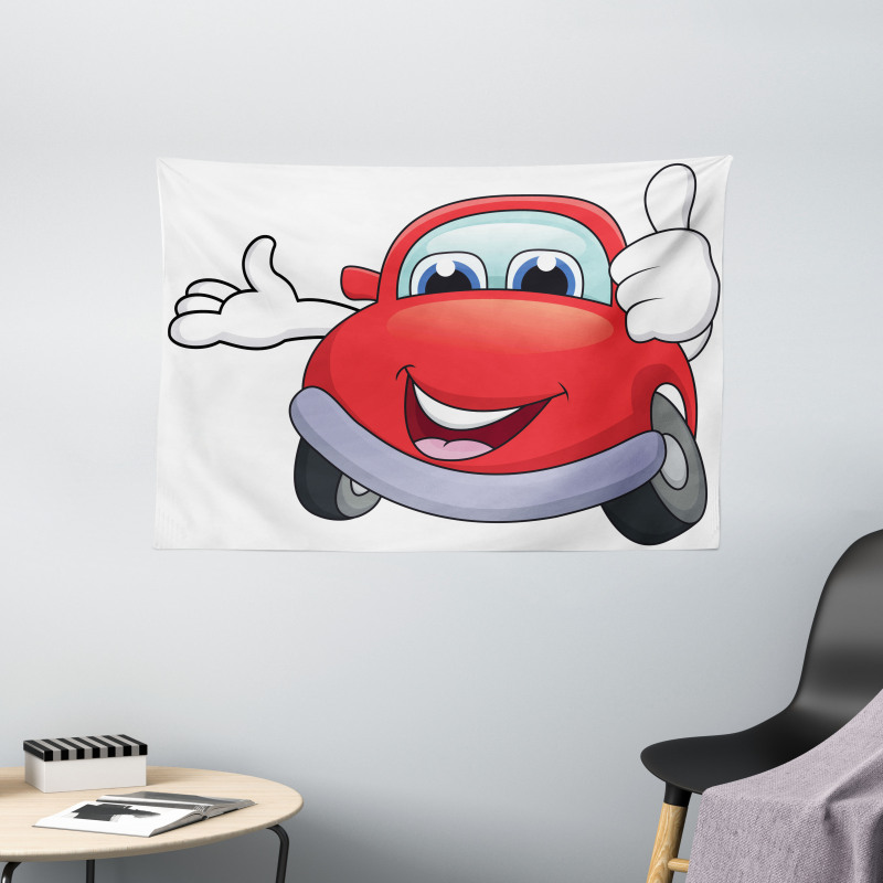 Cartoon Red Vehicle Happy Wide Tapestry