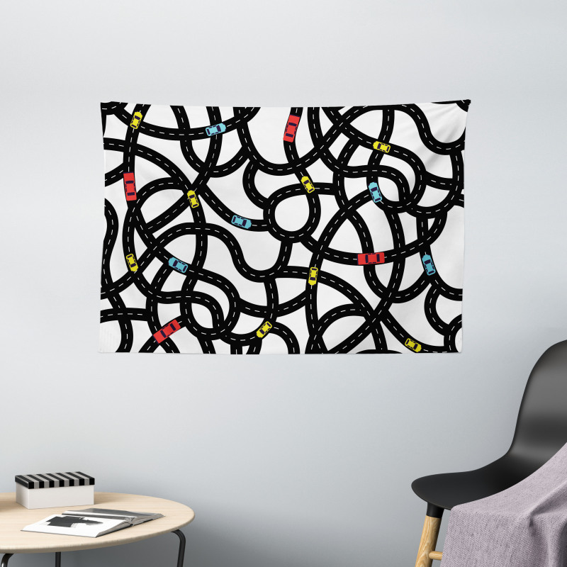 Urban Themed Road Design Wide Tapestry