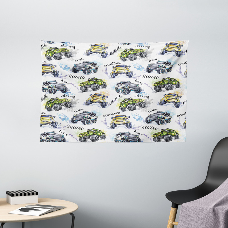 Hand Drawn Monster Truck Wide Tapestry