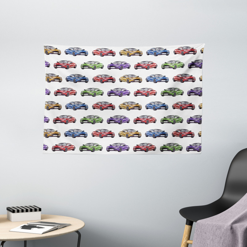 Colorful Fast Sports Car Wide Tapestry