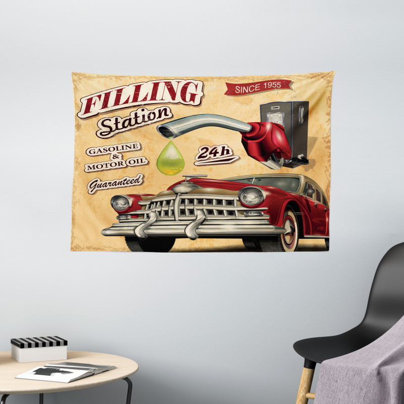 Gasoline Station Vehicle Wide Tapestry