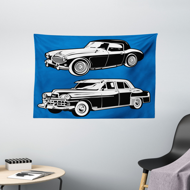 Black and White Vehicle Wide Tapestry