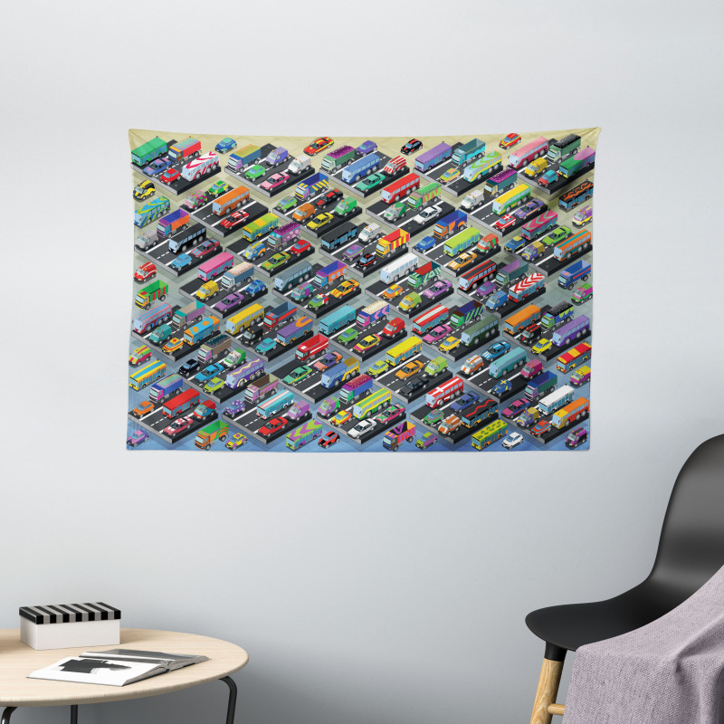 Detailed Vibrant Car Park Wide Tapestry