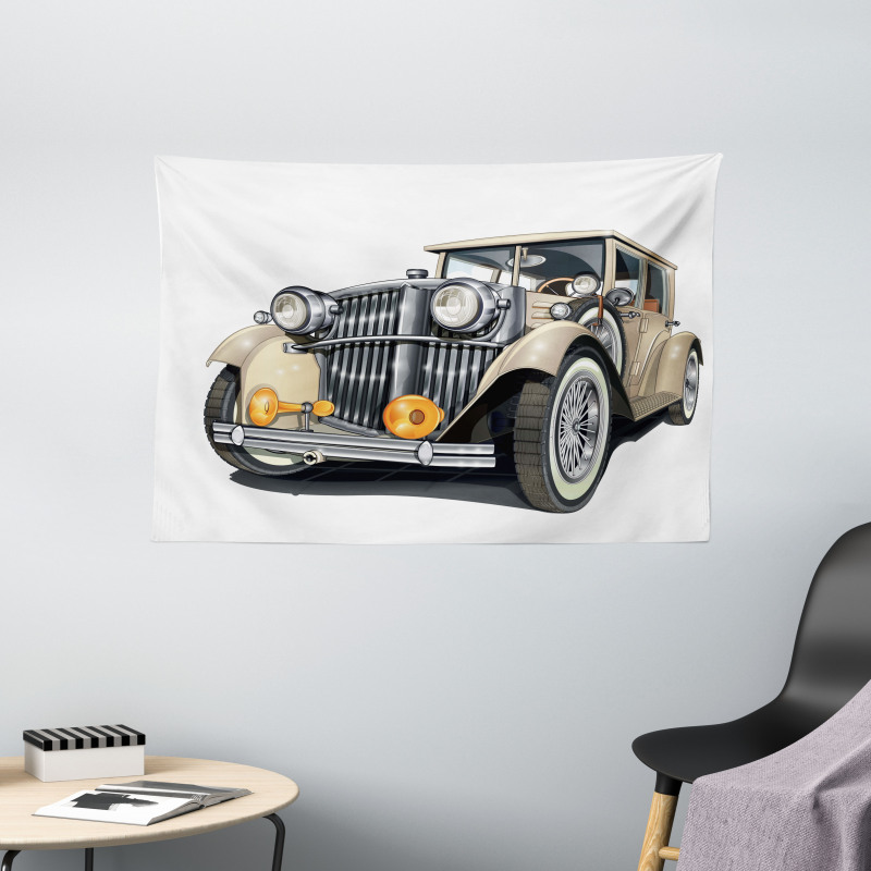 Vintage Vehicle Hand Drawn Wide Tapestry