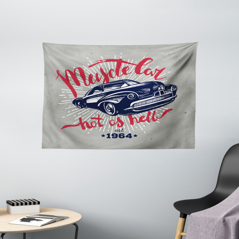 Muscle Car Hot as Hell Wide Tapestry