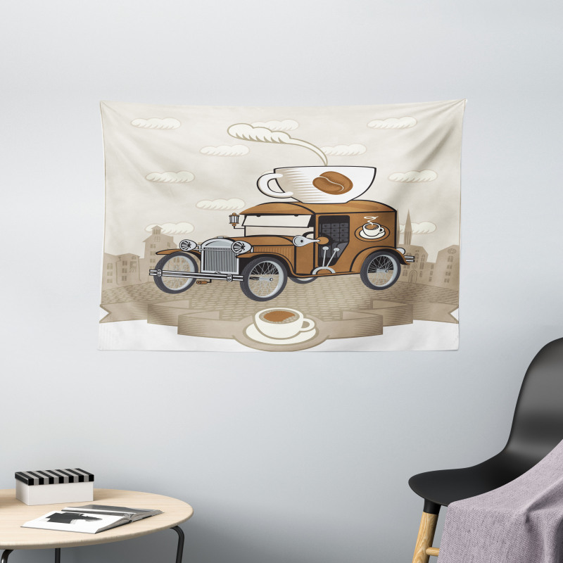 Old Fashioned Ride Coffee Wide Tapestry