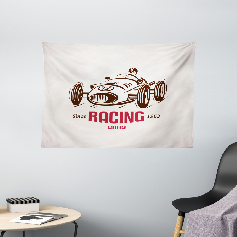 Retro Race Car Emblem Wide Tapestry