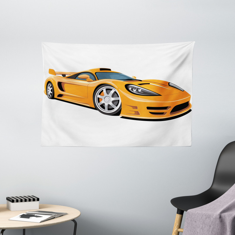 Orange Fast Sports Car Wide Tapestry