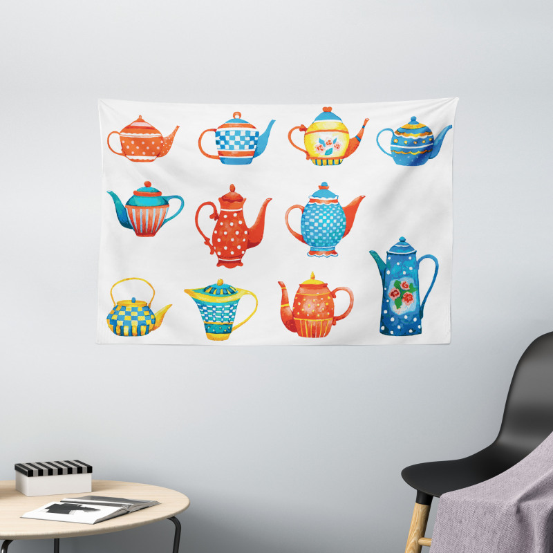 Teapots Design Wide Tapestry
