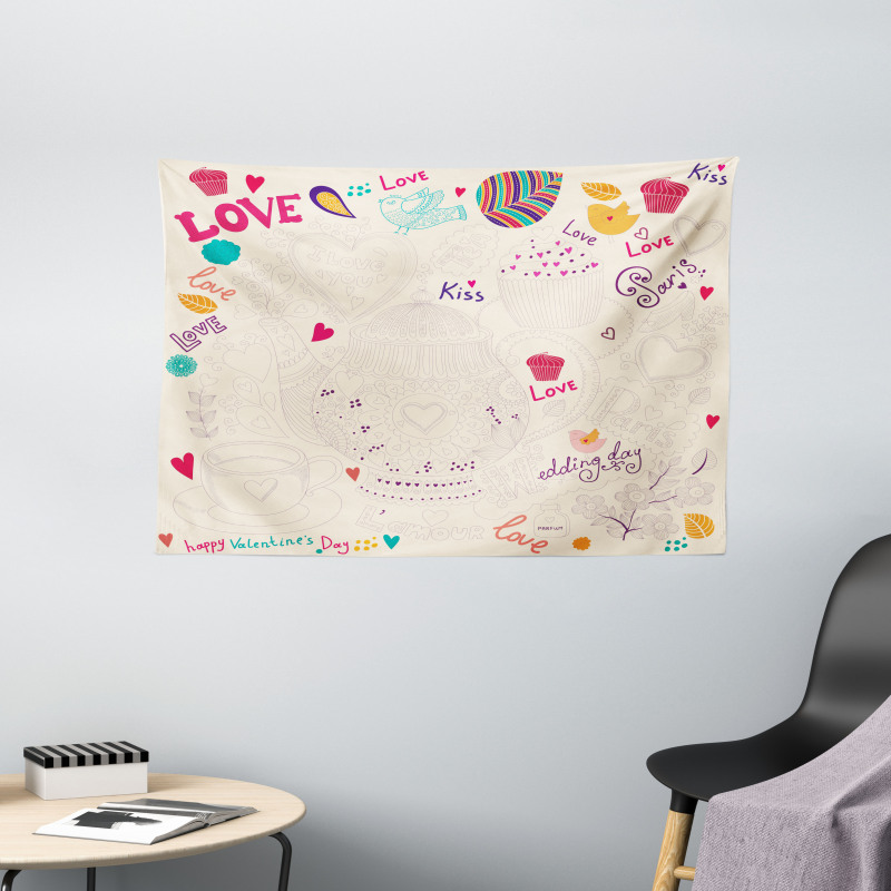 Hand Drawn Doodle Pot Wide Tapestry