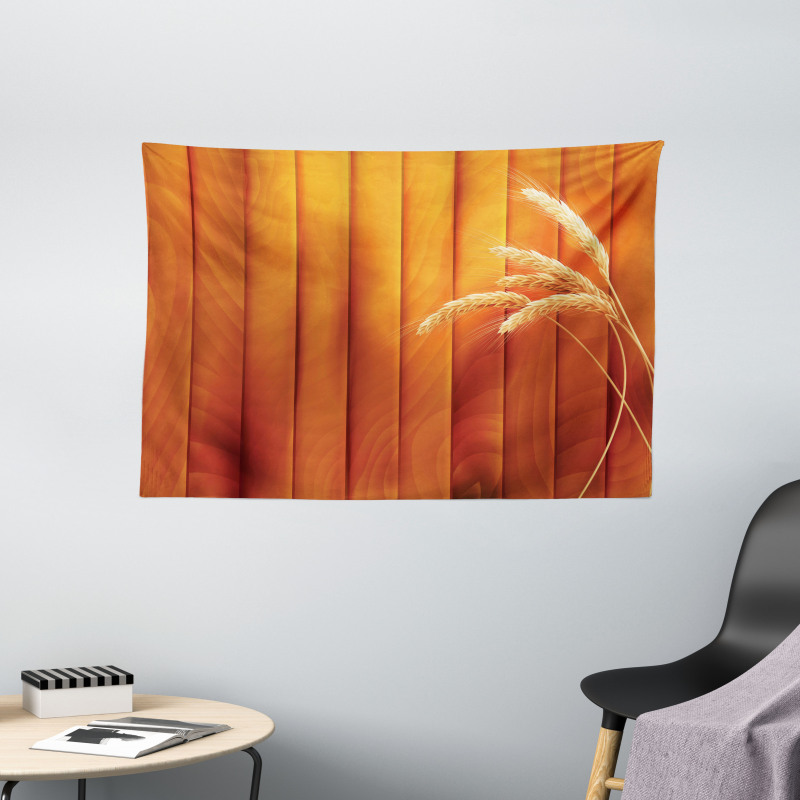 Wheat Spikes Wood Plank Wide Tapestry