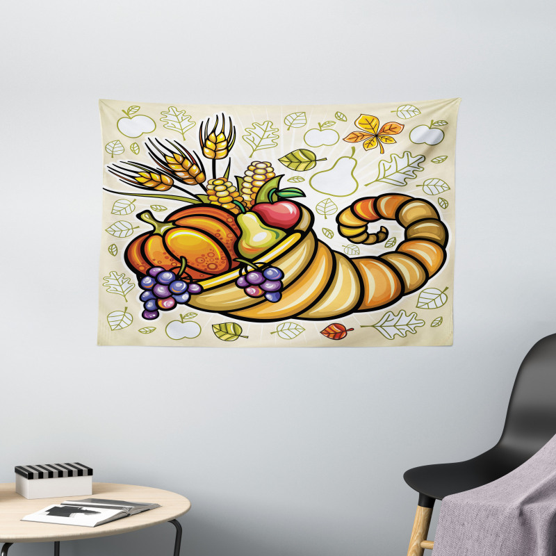 Cornucopia Theme Food Wide Tapestry