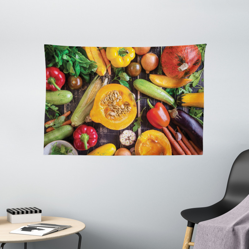 Fresh Vegetables Table Wide Tapestry