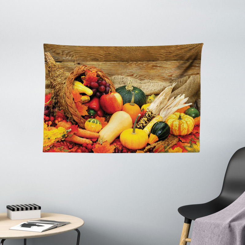 Food Scattered on Table Wide Tapestry