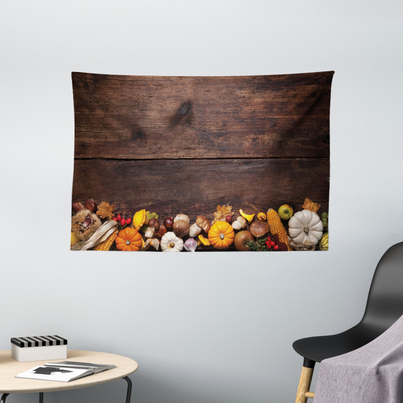 Wooden Table Foods Wide Tapestry
