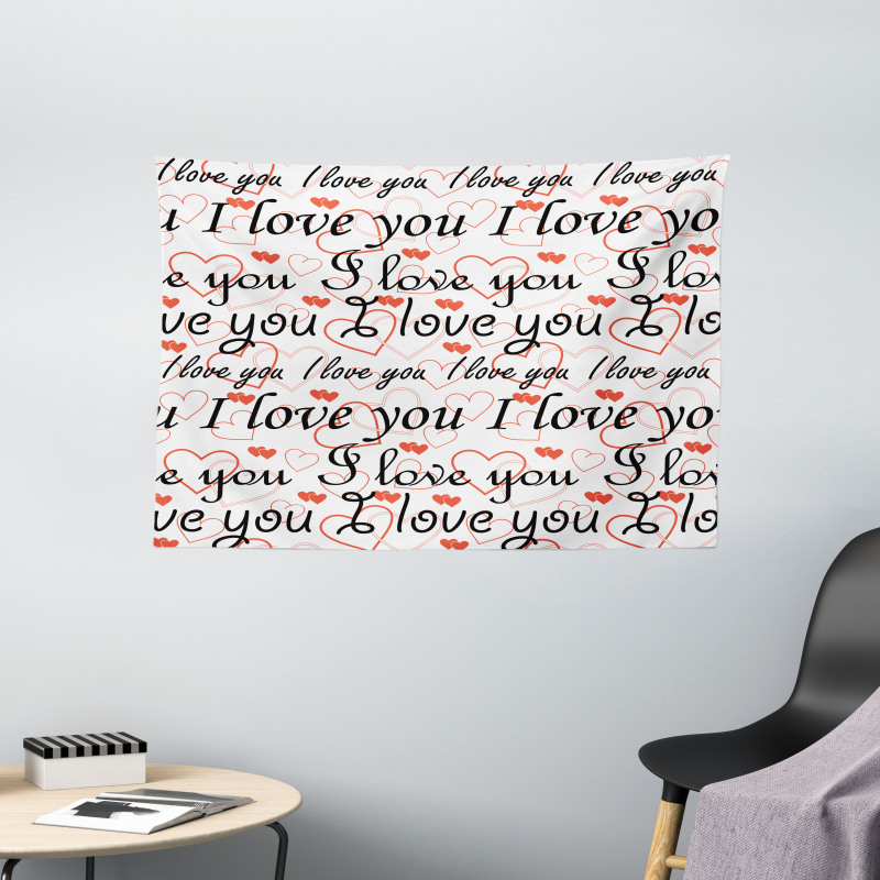 Calligraphy Hearts Wide Tapestry