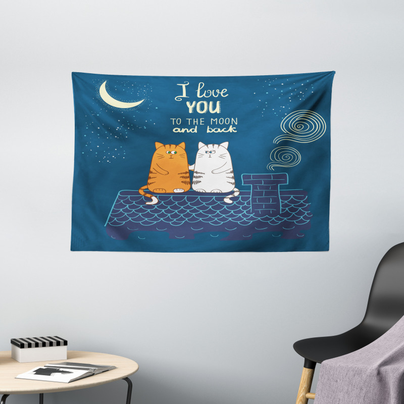 Love Cats on Roof Wide Tapestry