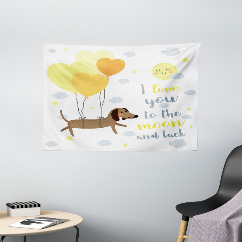 Dogs Balloons Wide Tapestry