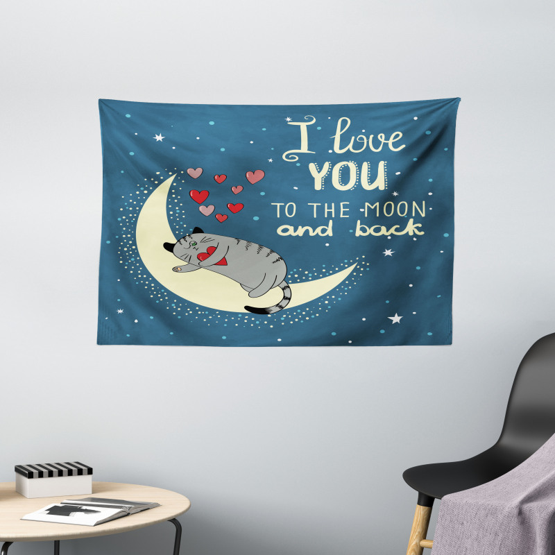 Sleepy Cat Hearts Wide Tapestry