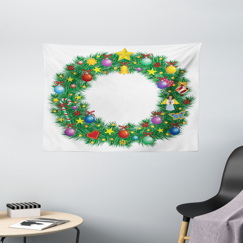 Letter O Xmas Wreath Wide Tapestry