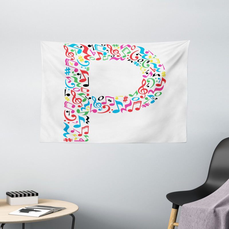 Music Notes Uppercase Wide Tapestry