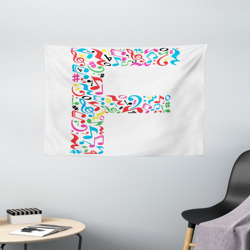 Music Notes Capital F Wide Tapestry