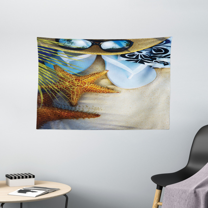 Tropical Beach Seashell Wide Tapestry