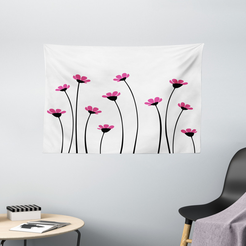 Pink Daisy Blossoms Wide Tapestry