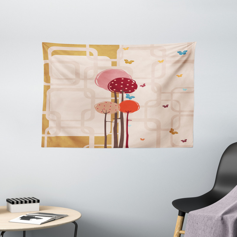Colorful Trees Butterfly Wide Tapestry