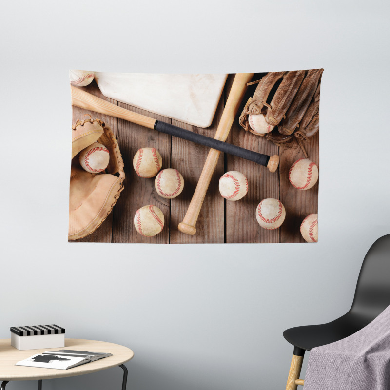 Bats Balls and Gloves Wide Tapestry