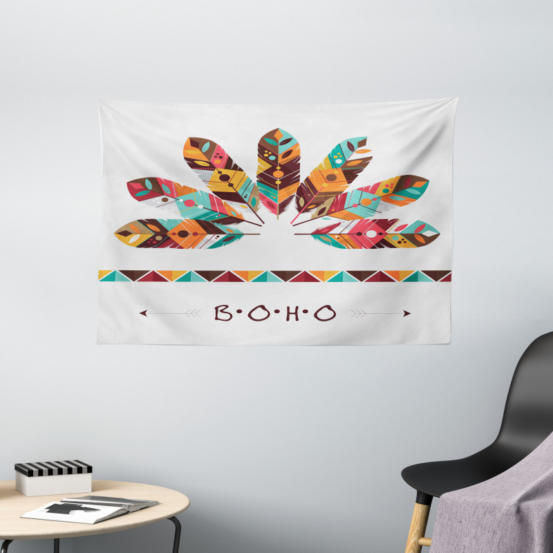Pastel Colored Plumes Wide Tapestry