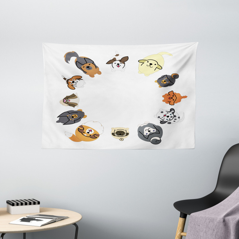 Various Cartoon Dog Design Wide Tapestry