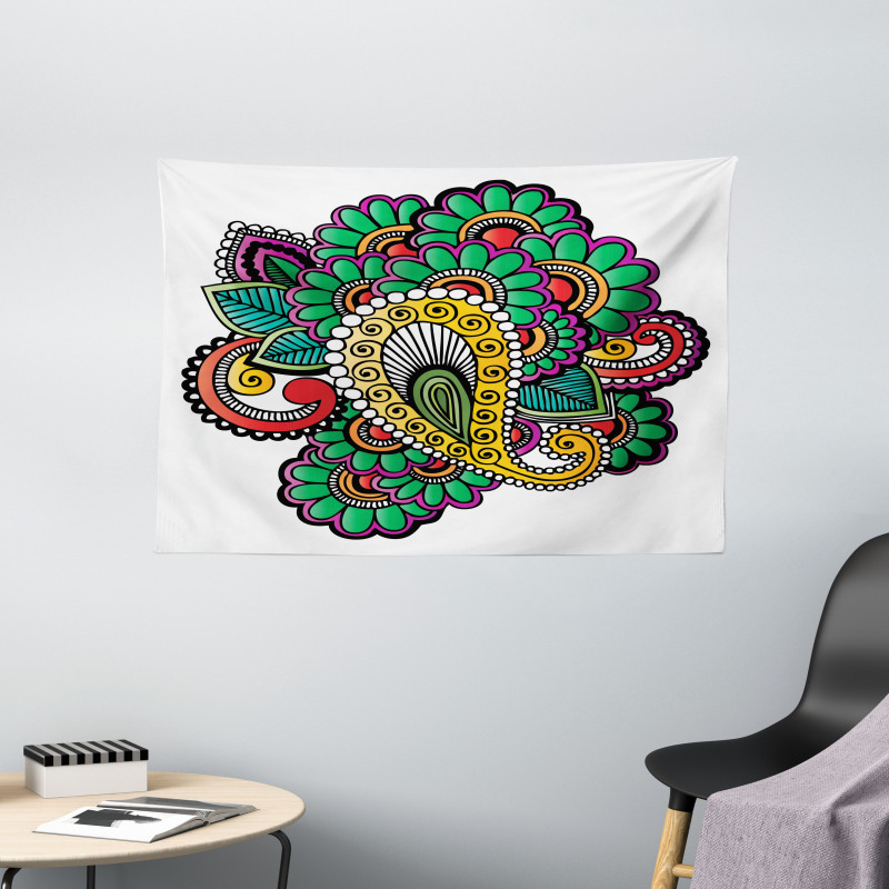 Vivid Colored Pattern Art Wide Tapestry