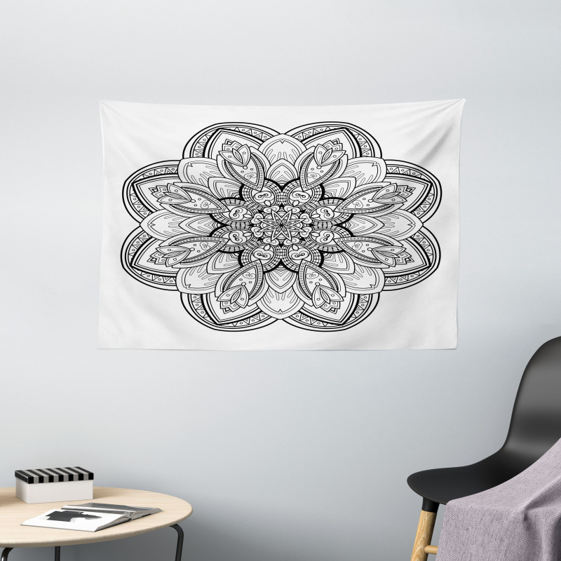 Monochrome Shape Design Wide Tapestry