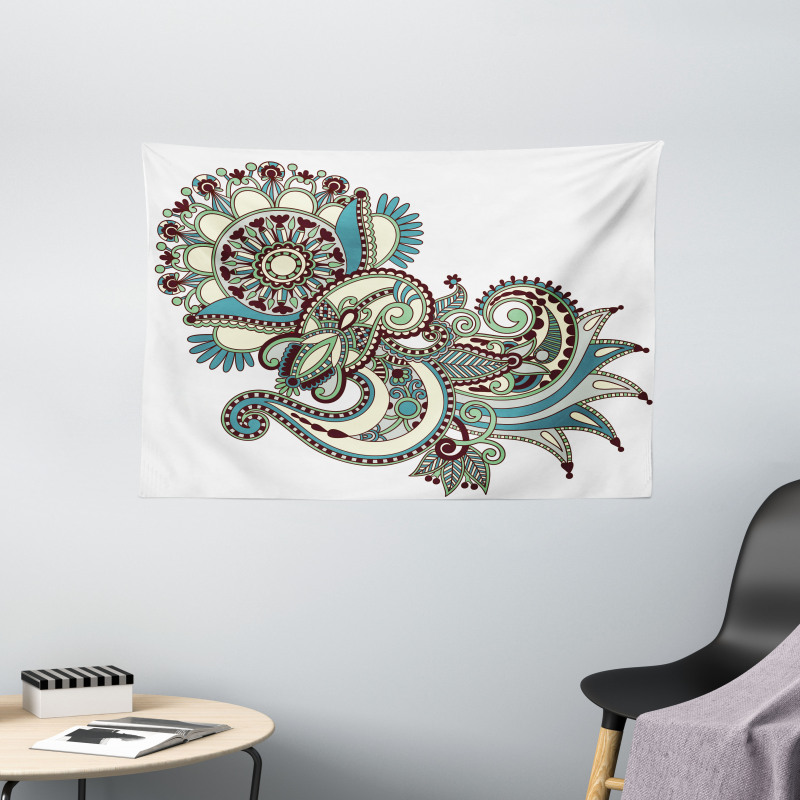 Traditional Ornate Flower Wide Tapestry