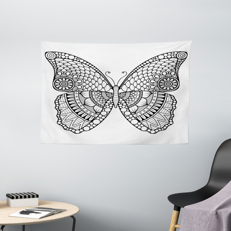 Monochrome Butterfly Graphic Wide Tapestry