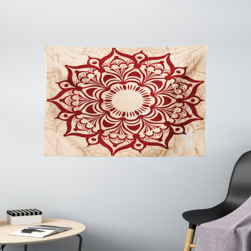 Round Cultural Ornament Wide Tapestry