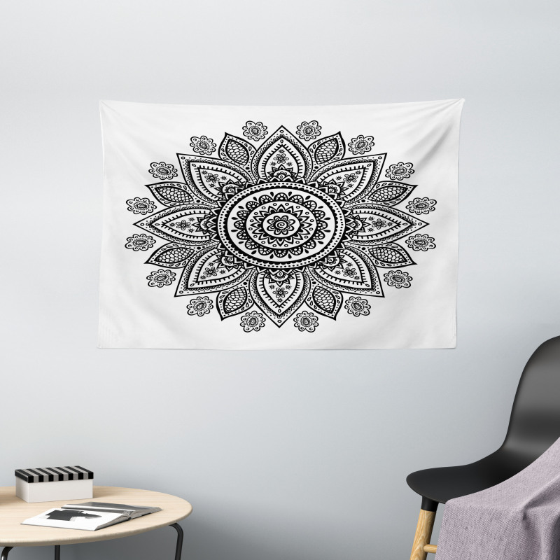 Sunflower Pattern Blooms Wide Tapestry