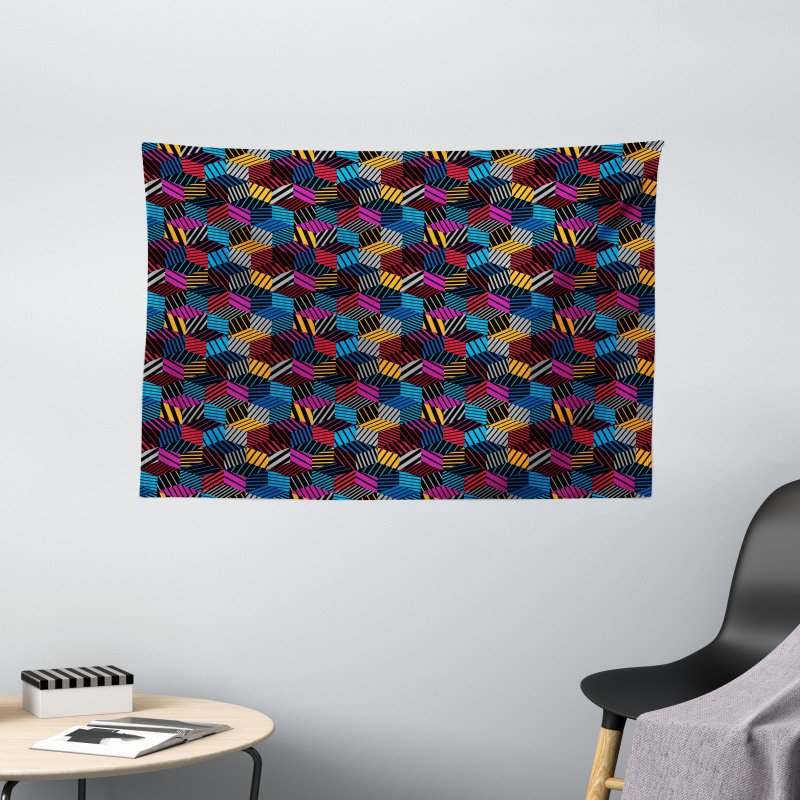 3D Cube Stripes Style Wide Tapestry