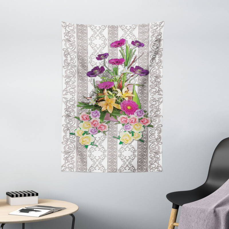 Colorful Bouquet on Curls Tapestry