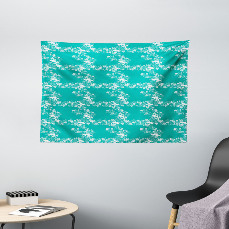 Dolphins with Starfishes Wide Tapestry