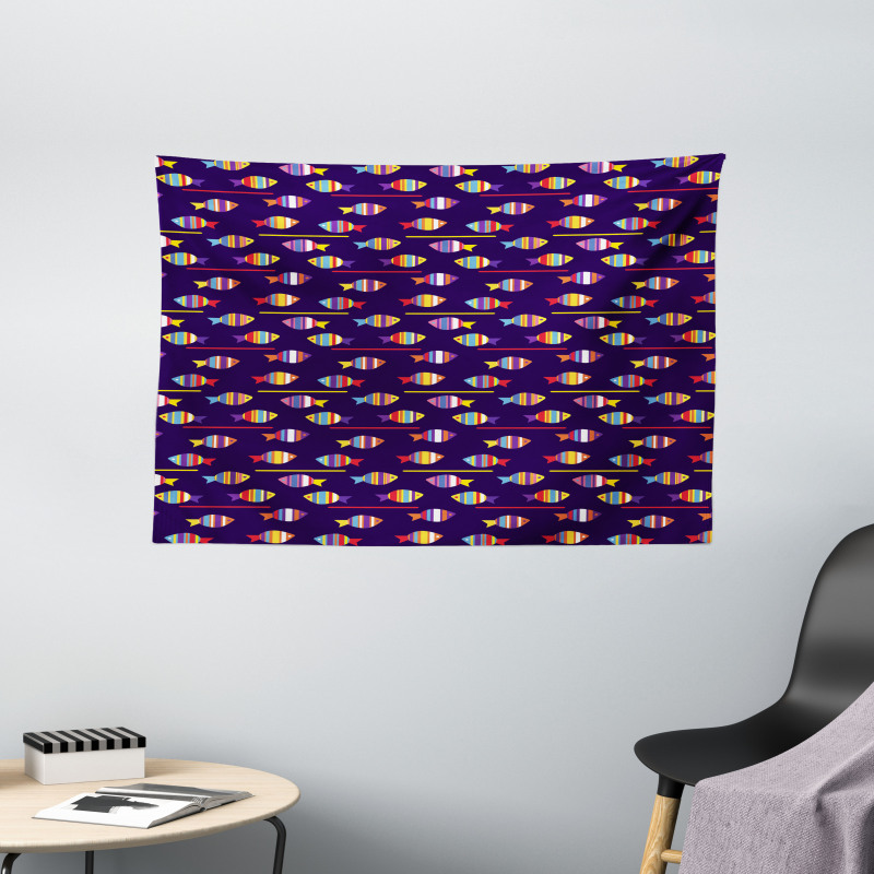 Rainbow Patterned Animals Wide Tapestry