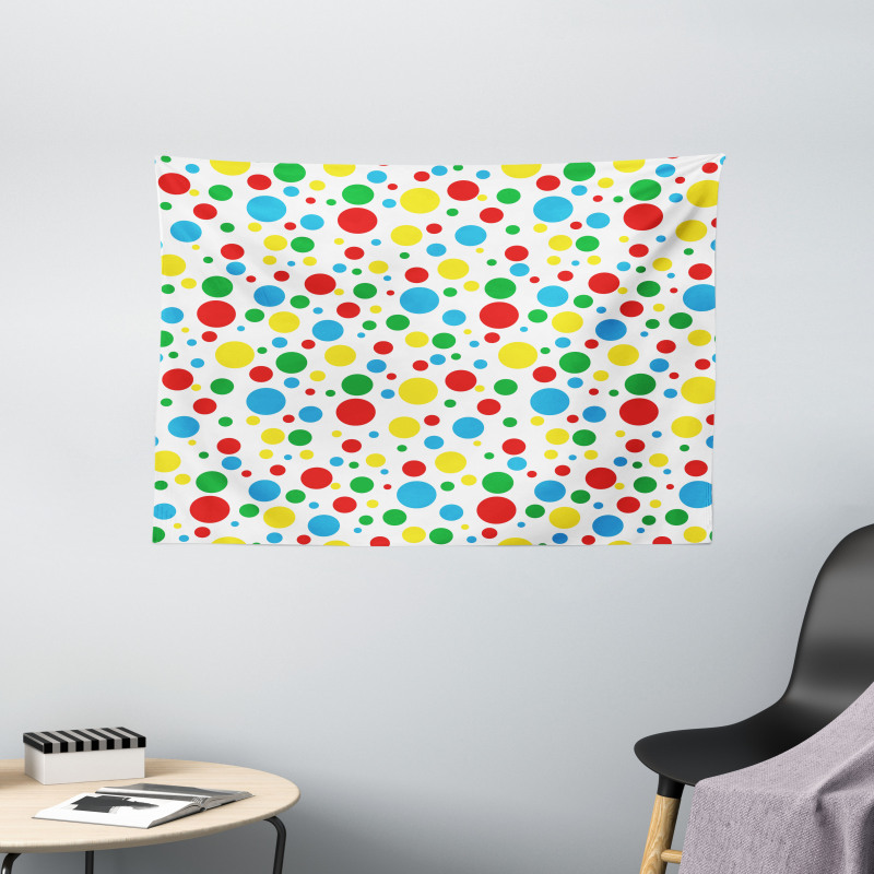 Multicolored Polka Dots Wide Tapestry