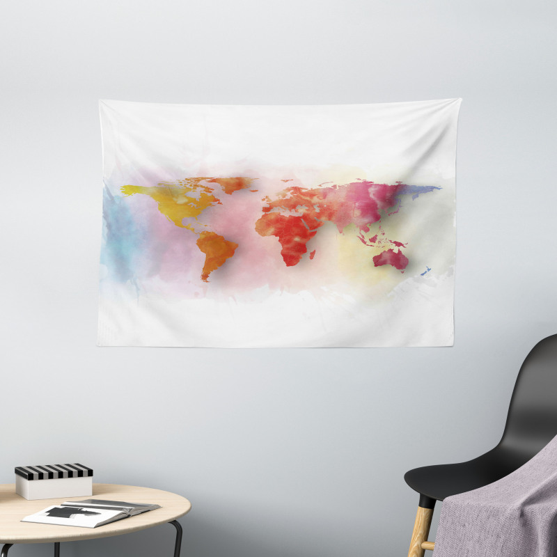 Watercolor World Map Wide Tapestry