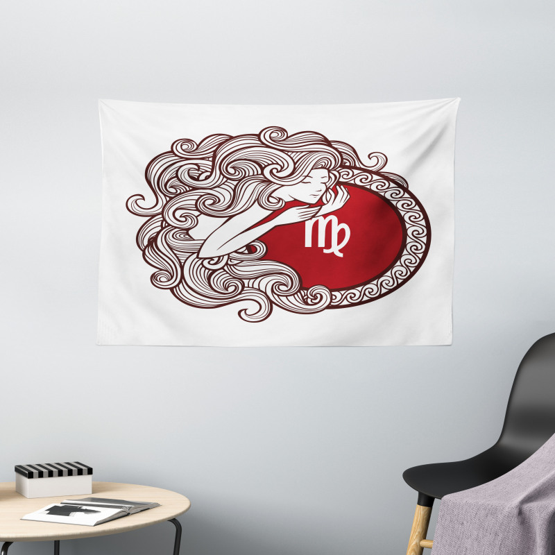 Long Haired Girl Zodiac Wide Tapestry